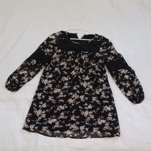 DR2 Lace Accent Black and Floral Woman's Dress Knee High